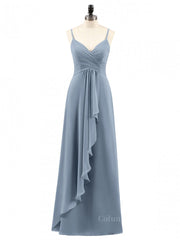 Dusty Blue Straps A-line Ruffles Long Corset Bridesmaid Dress outfit, Bridesmaid Dresses Dusty Rose