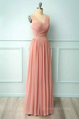 Dusty Pink A-line Illusion Lace Neck Pleated Chiffon Long Corset Bridesmaid Dress outfit, Party Dress Pink