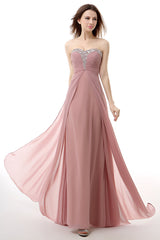 Dusty Pink A-Line Sweetheart Pleated Corset Prom Dresses outfit, Backless Dress