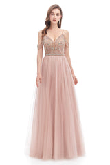 Dusty Pink Crystal Sparkle Starry Corset Prom Dresses with Straps Backless outfit, Formal Dressing For Ladies