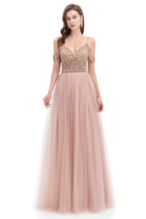Dusty Pink Crystal Sparkle Starry Corset Prom Dresses with Straps Backless outfit, Formal Dresses Nearby