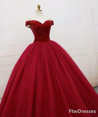 sparkling quinceanera dresses Corset Ball gown dark red evening dress lace up back pleats tulle sweep train quinceanera dresses outfit, Party Dress Maxi