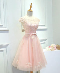 Pink Lace Tulle Short Corset Prom Dress, Pink Evening Dress outfit, Blue Gown