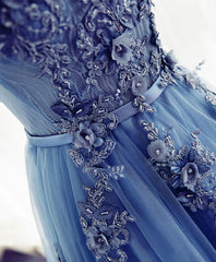 Blue A Line Tulle Lace Long Corset Prom Dress, Evening Dress outfit, Prom Dress Ball Gown