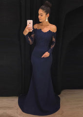 Elastic Satin Corset Prom Dress Sheath/Column Off-The-Shoulder Court Train With Lace Outfits, Party Dresses Summer