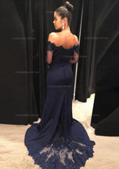 Elastic Satin Corset Prom Dress Sheath/Column Off-The-Shoulder Court Train With Lace Outfits, Party Dress For Summer