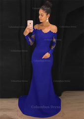 Elastic Satin Corset Prom Dress Sheath/Column Off-The-Shoulder Court Train With Lace Outfits, Party Dresses For Summer