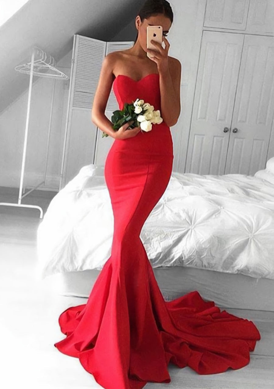 Elastic Satin Corset Prom Dress Trumpet/Mermaid Sweetheart Court Train With Pleated Gowns, Bridesmaids Dresses Long Sleeves
