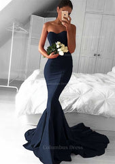 Elastic Satin Corset Prom Dress Trumpet/Mermaid Sweetheart Court Train With Pleated Gowns, Bridesmaid Dress Long Sleeve
