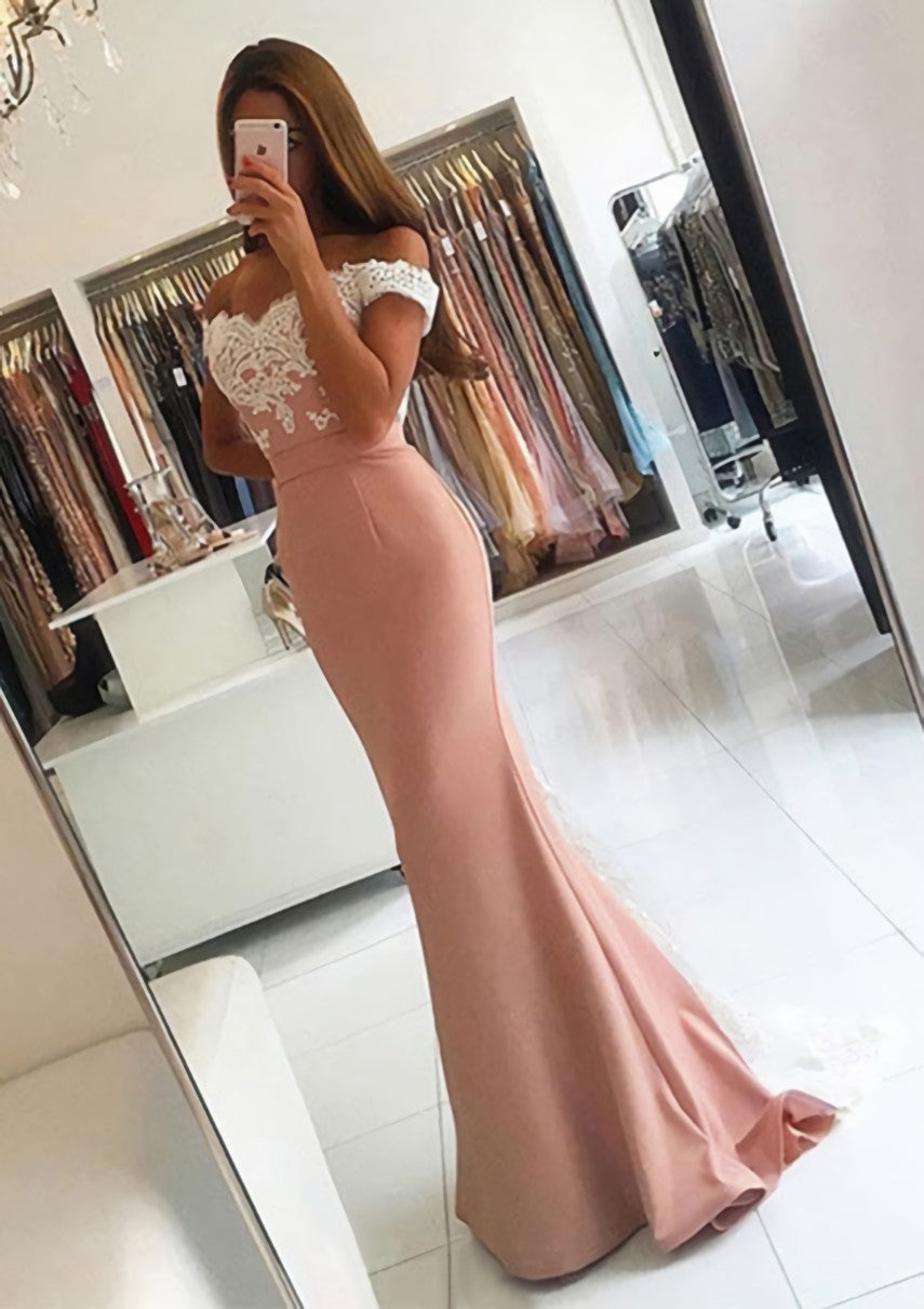 Elastic Satin Corset Prom Dress Trumpet/Mermaid V-Neck Sweep Train With Lace Outfits, Summer Wedding
