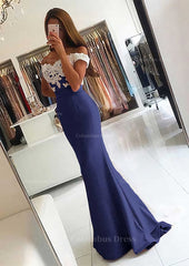 Elastic Satin Corset Prom Dress Trumpet/Mermaid V-Neck Sweep Train With Lace Outfits, Ball Dress