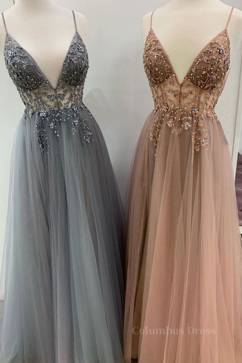 Elegant A line tulle lace long Corset Prom dress, tulle Corset Formal dress outfit, Homecoming Dress Pockets