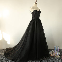 Elegant Black Straps Tulle Sweetheart Corset Prom Dress, Black Party Dress Outfits, Evening Dresses Long
