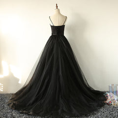 Elegant Black Straps Tulle Sweetheart Corset Prom Dress, Black Party Dress Outfits, Evening Dresses Online Shopping