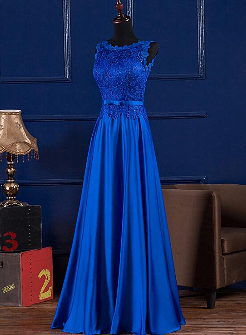 Elegant Blue Satin A-line Long Corset Prom Dress , Corset Bridesmaid Dress for Sale outfits, Evening Dress Ideas