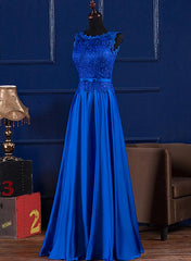 Elegant Blue Satin A-line Long Corset Prom Dress , Corset Bridesmaid Dress for Sale outfits, Evening Dress Ideas