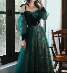 elegant dark green lace gown Corset Prom Dress outfits, Formal Dresses Elegant