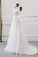 Elegant Long A-line Jewel Tulle Appliques Lace Corset Wedding Dress outfit, Wedding Dress Shopping Near Me