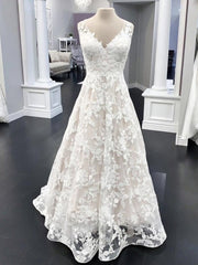Elegant Long A Line V Neck Floral Lace Corset Wedding Dresses outfit, Wedding Dresses For Bride Boho