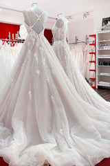 Elegant Long A-line V Neck Sleeveless Ruffles Backless Corset Wedding Dress outfit, Wedding Dresses Sleeve Lace