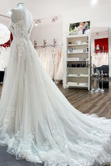 Elegant Long A-Line V Neck Tulle Spaghetti Straps Lace Corset Wedding Dress outfit, Wedding Dress Diet