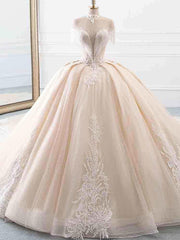 Elegant Long Corset Ball Gown High Neck Tassel Sleeves Tulle Corset Wedding Dresses outfit, Wedding Dress For Dancing