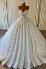 Elegant Long Corset Ball Gown Sweetheart Sleeveless Sequined Tulle Lace Corset Wedding Dresses outfit, Wedding Dress Strap