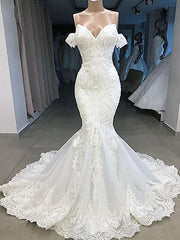 Elegant Long Mermaid Sweetheart Lace Corset Wedding Dresses with Sleeves Gowns, Wedding Dresses V