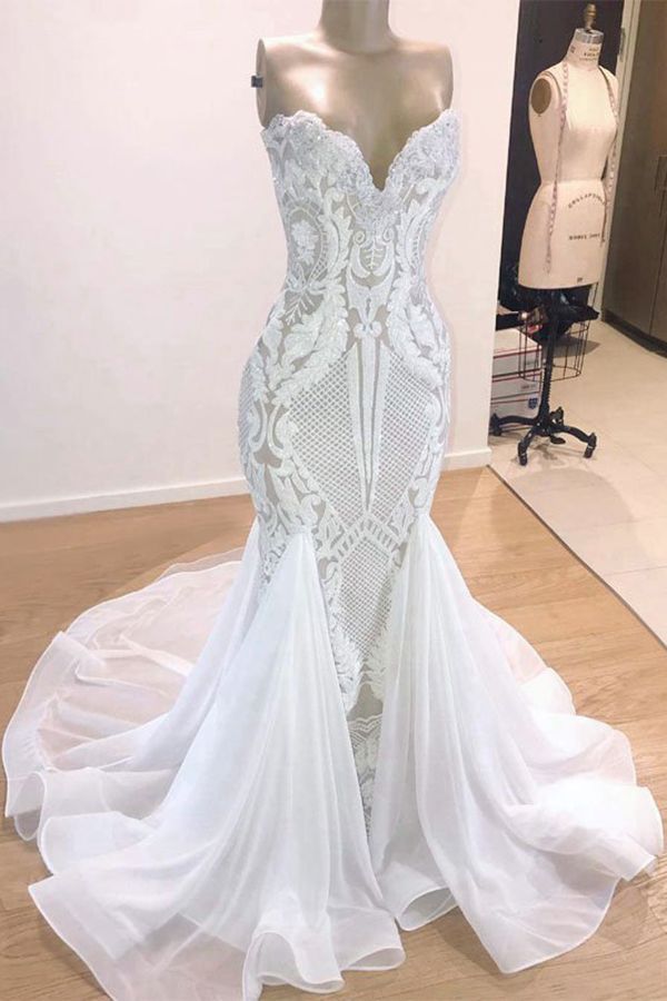 Elegant Long Mermaid Sweetheart Sequins Corset Wedding Dress outfit, Wedding Dress Jewelry