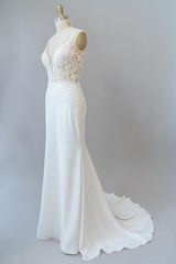 Elegant Long Mermaid V-neck Lace Backless Corset Wedding Dress outfit, Wedding Dresses With Pocket