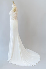 Elegant Long Mermaid V-neck Lace Backless Corset Wedding Dress outfit, Wedding Dress With Pocket