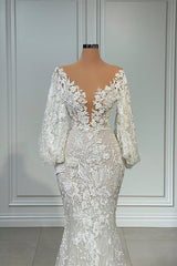 Elegant Long Mermaid V-neck Tulle Lace Corset Wedding Dress with Sleeves Gowns, Wedding Dress Country