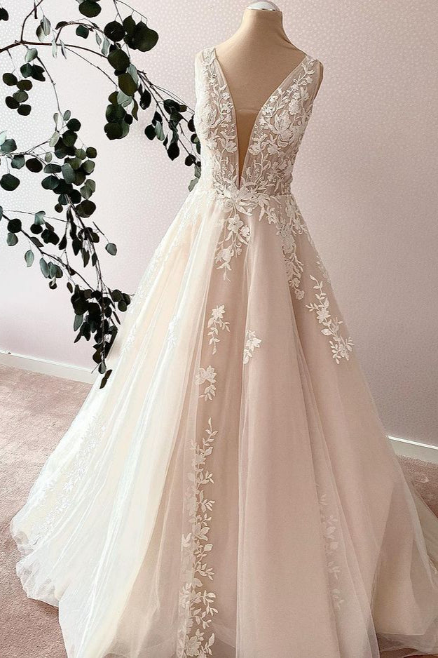 Elegant Long Sweetheart A-Line Tulle Appliques Lace Corset Wedding Dress outfit, Wedding Dress Gowns