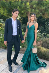 Elegant Mermaid Green Long Prom Dresses Formal Dress