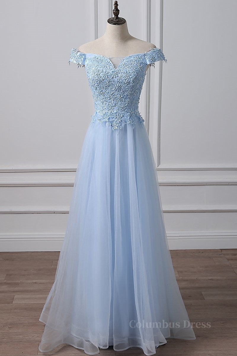 Elegant Off Shoulder Long Sky Blue Lace Corset Prom Dress, Off Shoulder Sky Blue Corset Formal Dress, Sky Blue Lace Evening Dress outfit, Homecoming Dresses Short