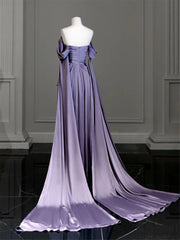 Elegant Purple Satin Corset Prom Dress, Draped Bodice Corset Formal Party Dress Outfits, Party Dress Mid Length