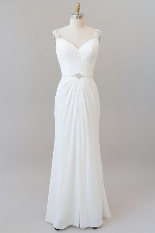 Elegant Ruffle Beading Chiffon Sheath Corset Wedding Dress outfit, Wedding Dresses Shopping
