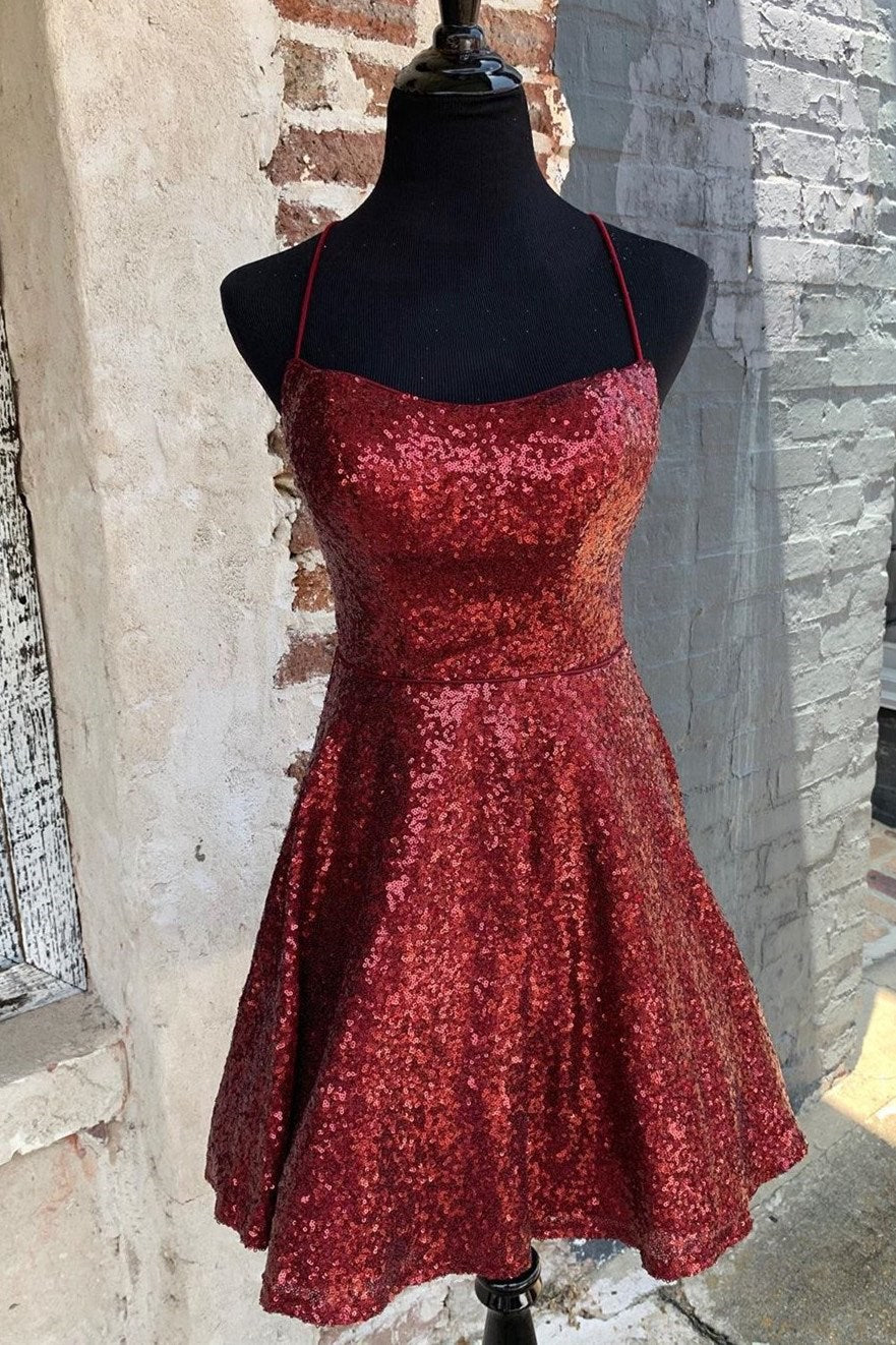 Elegant Short Burgundy Sequin Corset Homecoming Dresses outfit, Prom Dress 2036