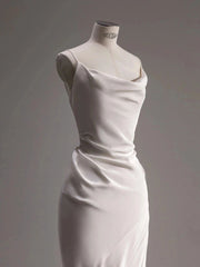 Elegant Spaghetti Straps Sheath Simple Silk Satin Corset Wedding Dress Floor Length outfits, Wedding Dress 2023