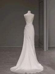 Elegant Spaghetti Straps Sheath Simple Silk Satin Corset Wedding Dress Floor Length outfits, Wedding Dresses Elegant