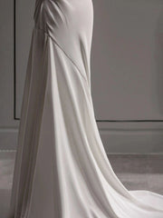 Elegant Spaghetti Straps Sheath Simple Silk Satin Corset Wedding Dress Floor Length outfits, Wedding Dress Dresses