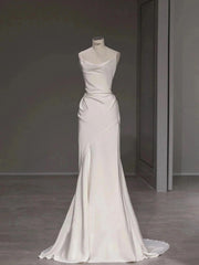 Elegant Spaghetti Straps Sheath Simple Silk Satin Corset Wedding Dress Floor Length outfits, Wedding Dresses Under 301
