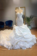 Elegant Sweetheart Lace Up Crystal Mermaid Corset Wedding Dresses outfit, Wedding Dresses Under 202