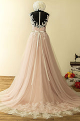 Elegant Tulle Lace Long Corset Prom Dress, A-Line Scoop Neckline Evening Dress outfit, Couture Gown