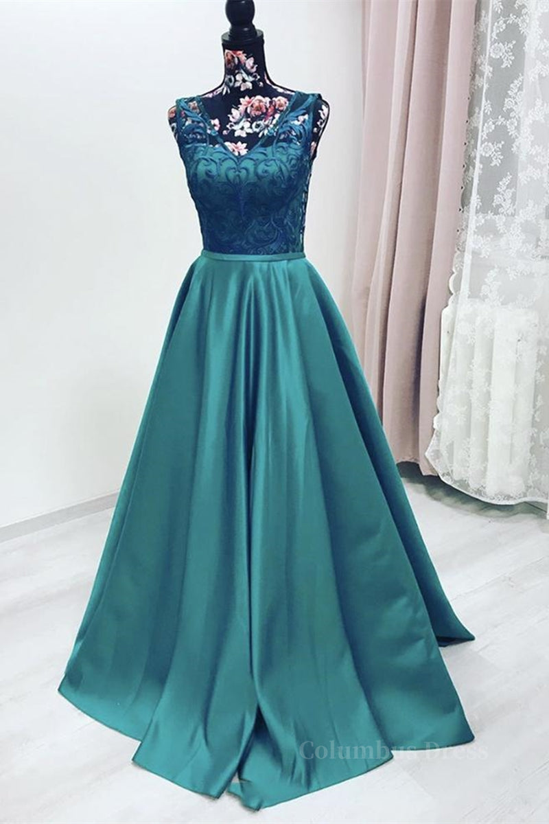 Elegant V Neck Green Lace Long Corset Prom Dress, Green Lace Corset Formal Graduation Evening Dress outfit, Homecoming Dresses Red