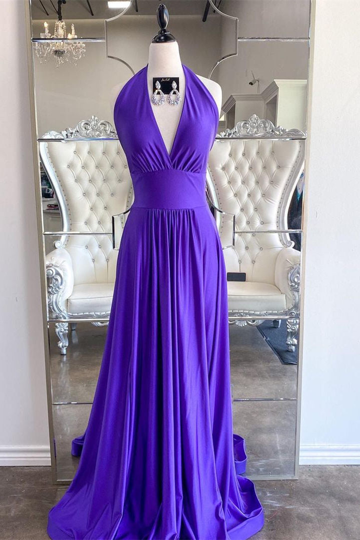 Elegant V Neck Purple Long Corset Prom Dress,Corset Formal Dinner Dresses outfit, Unique Wedding Ideas
