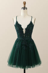 Emerald Green Appliques A-line Short Corset Homecoming Dress outfit, Prom Dress Different