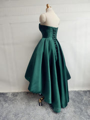Emerald Green High Low Satin Corset Prom Dresses, Emerald Green High Low Corset Formal Graduation Dresses outfit, Party Dresses Shorts