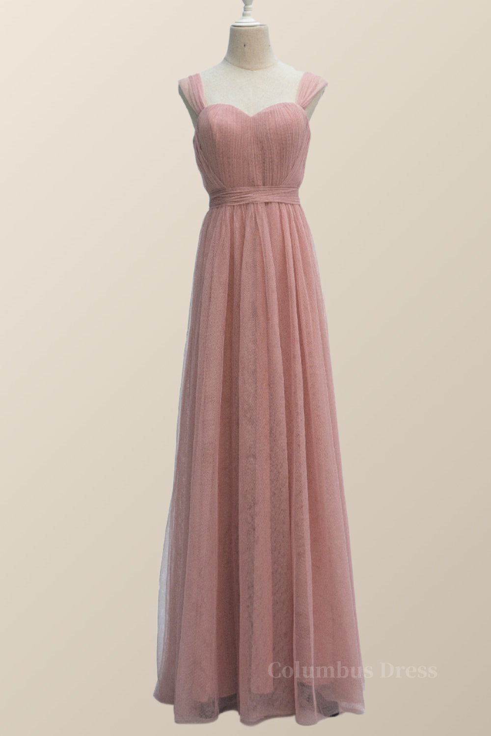 Empire Blush Pink Tulle A-line Long Corset Bridesmaid Dress outfit, Lace Dress