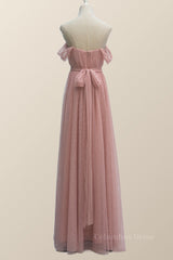 Empire Blush Pink Tulle A-line Long Corset Bridesmaid Dress outfit, Corset Prom Dress